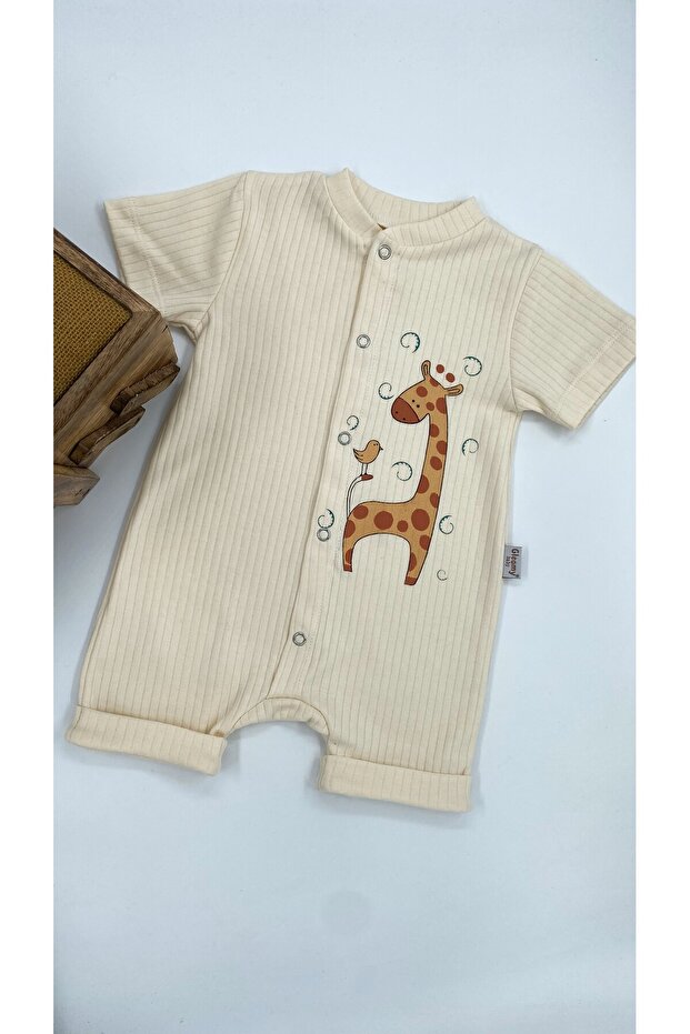 Bebe Kids Giraffe Pattern Short Sleeve Shorts Jumpsuit (Zibin) 100% Cotton