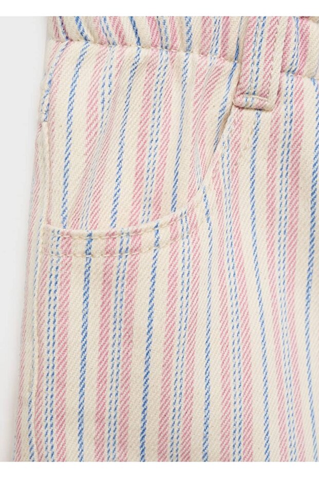 Çizgili Denim Şort - 4