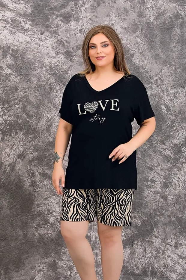 Patterned Plus Size Shorts Set - 1