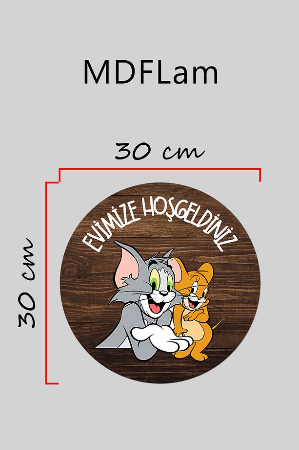 Modern Kapı Süsü Ahşap Tom ve Jerry Karşılama Dış Mekan Kapı Süsü - 3