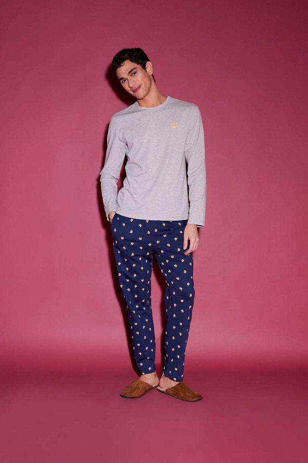 Pijama Takımı Baskılı Uzun Kollu Üst Esnek Belli Uzun Alt E5889ax25sp - 1