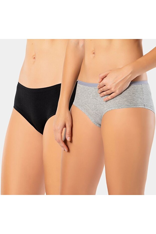 918 Women's 2-Pack Stretch Fabric Cotton Hipster Panties-Black&Grey