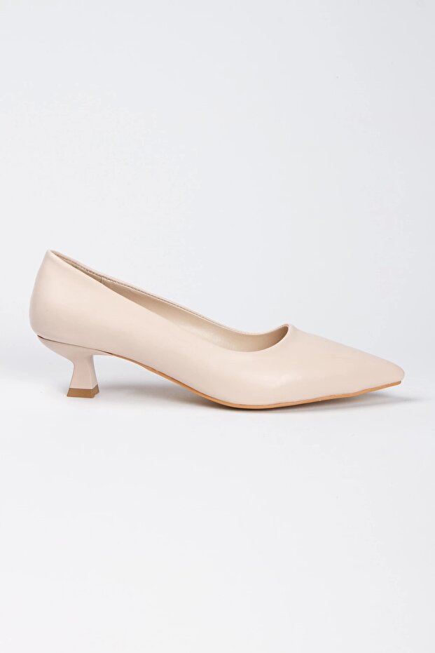 Women's Beige Short Heel Pointed Toe Stiletto
