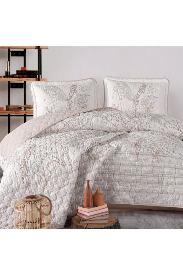 Clasy 100% Cotton Double Bed Cover Set Betina V1 Stone