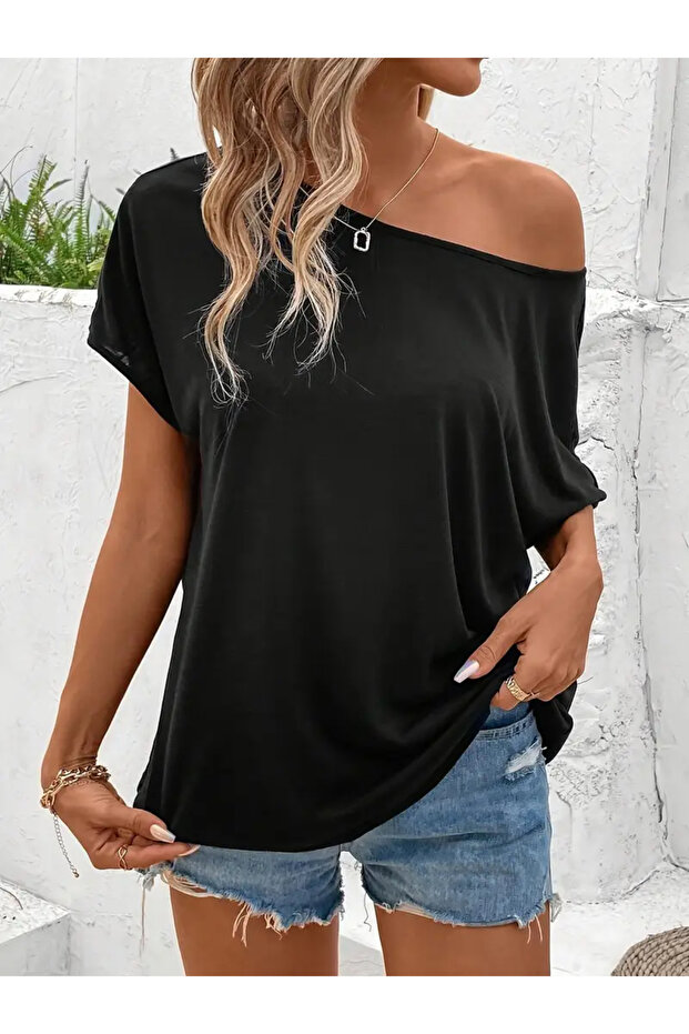 Women's Off Shoulder Boat Neck Basic T-Shirt