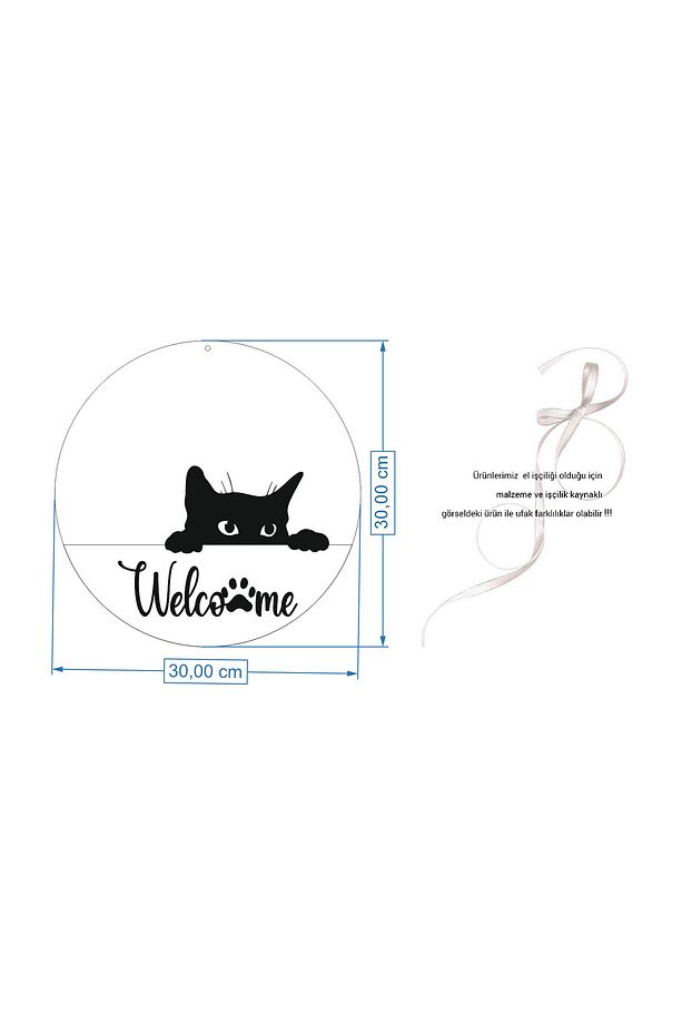 Welcome Kedi Figürlü Ahşap Kapı Süsü-kedili Ahşap Mdf Kapısüsü - 3