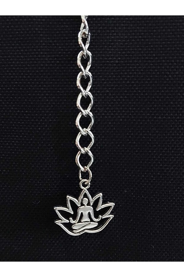 Meditation Themed Steel Keychain with Lotus Flower and Yoga Pose Human Figure Doing Yoga