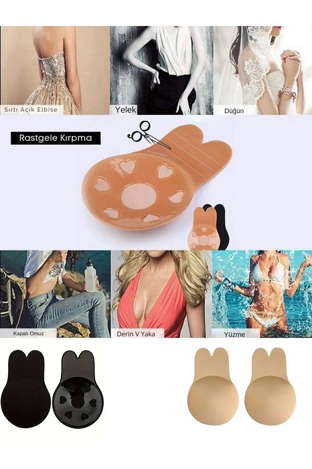 Kadın Tavşan Yapışkanlı Straplez Göğüs Kaldırıcı Sutyen Gizli Destek ve Şekillendirme - 4