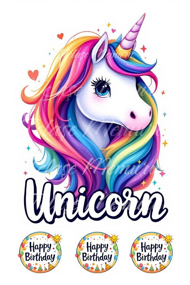 Unicorn Pasta Resmi Ve Baskısı - Unicorn Yenilebilir Kağıt Pasta Üstü Resmi - Pasta Süsü 6 - 1