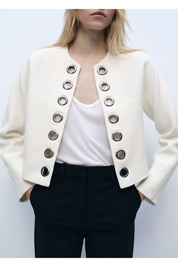 Delikli kenarlı pamuklu ceket - 1