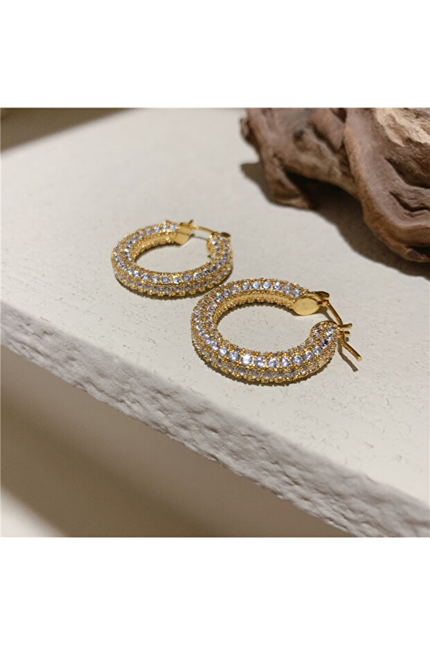 large gold Peri'sBox Large Small Chunky Hoop Earrings Set With Zircon Huggie Earring Hoops Unusual C