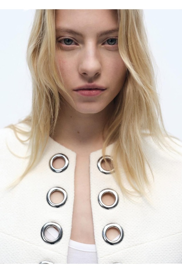 Delikli kenarlı pamuklu ceket - 7