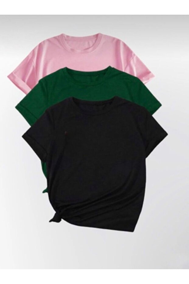 Black - Green - Pink Unprinted Oversize Relaxed Fit T-Shirt Unisex