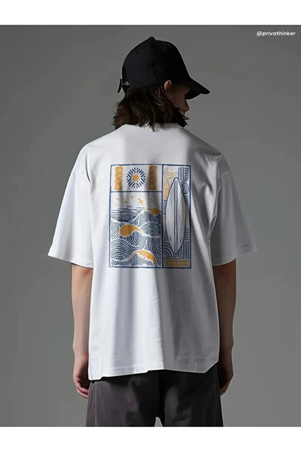 Unisex Life Is Good Printed Oversize 100% Cotton T-Shirt