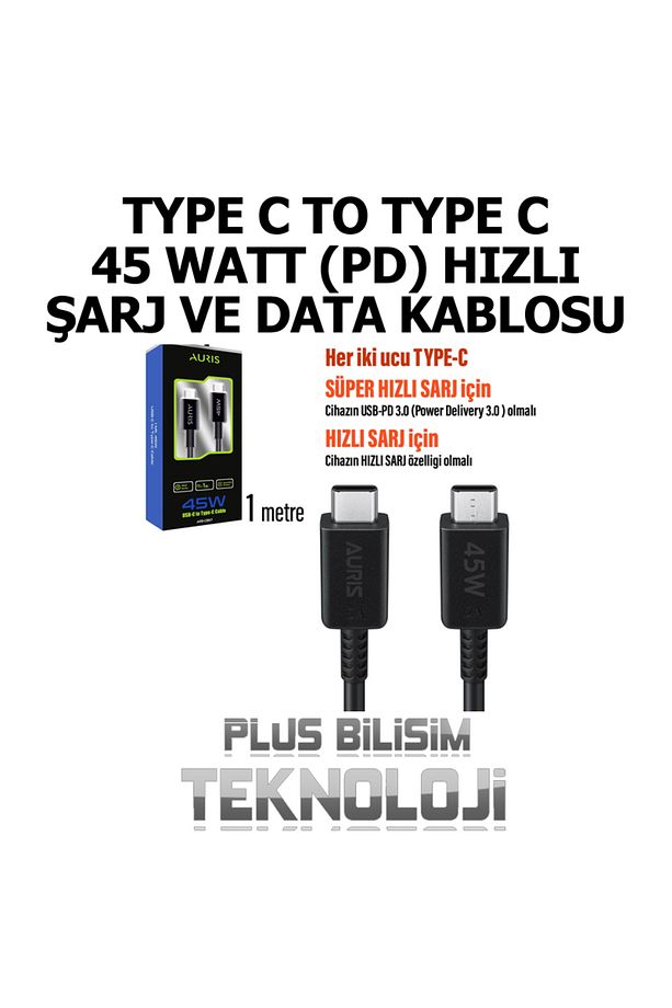 Type C to Type C Şarj Kablosu 45 Watt (Hızlı, Fast) PD Şarj ve Data Kablosu 1 Metre - 2