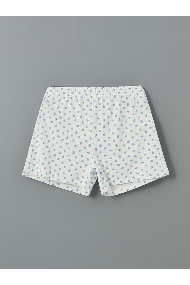 LCW Young Ekru Kare Yaka Çiçekli Kadın Şortlu Pijama Takımı - 3