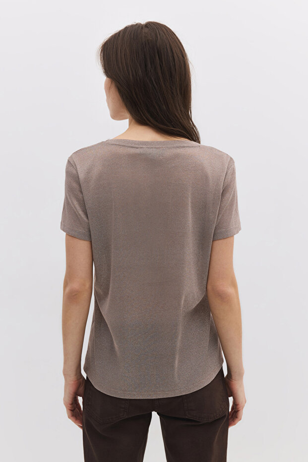 Shiny V-Neck Basic T-Shirt - 7