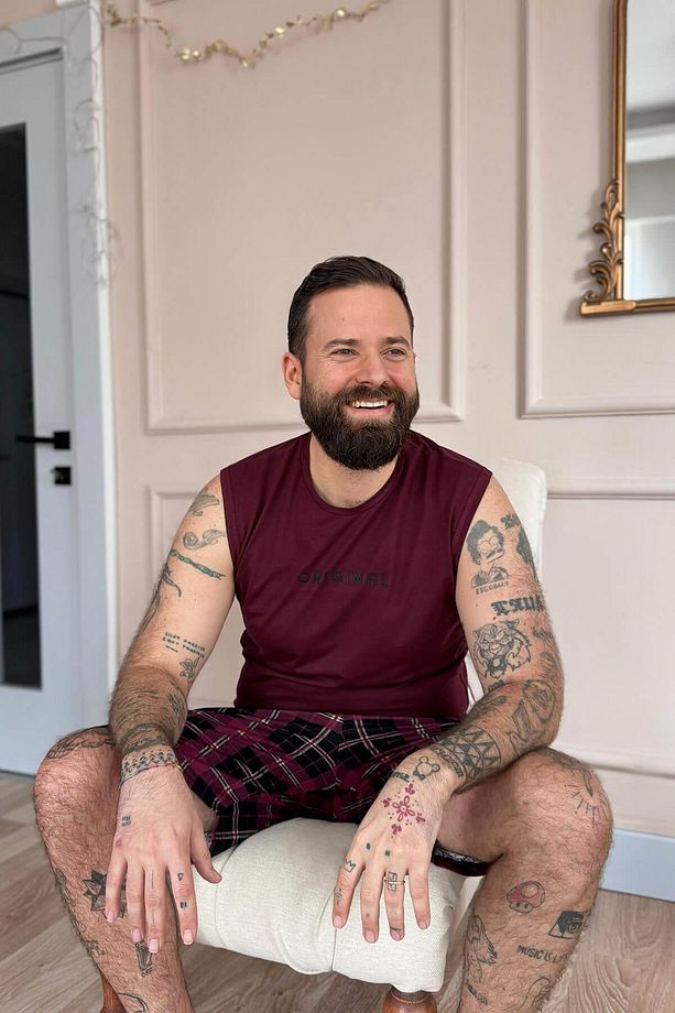 Bordo Original Baskılı Sıfır Kol Şortlu Erkek Pijama Takımı - 4