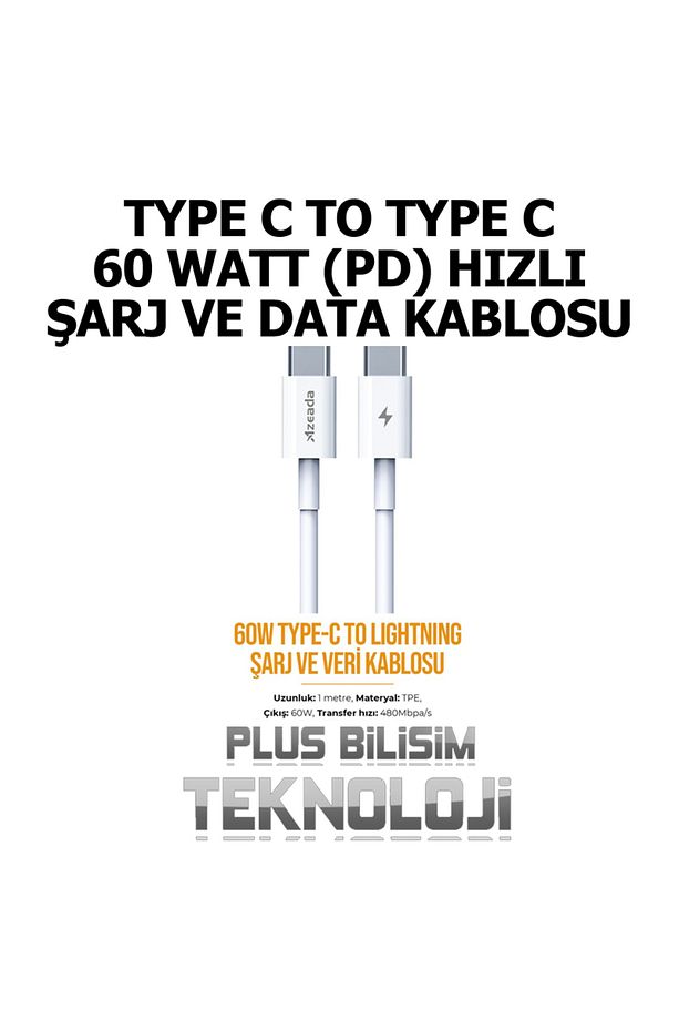Type C to Type C 60 Watt PD Hızlı Şarj Kablosu 1Mt. (iki ucu type c kablo) Şarj&Data Kablosu - 1