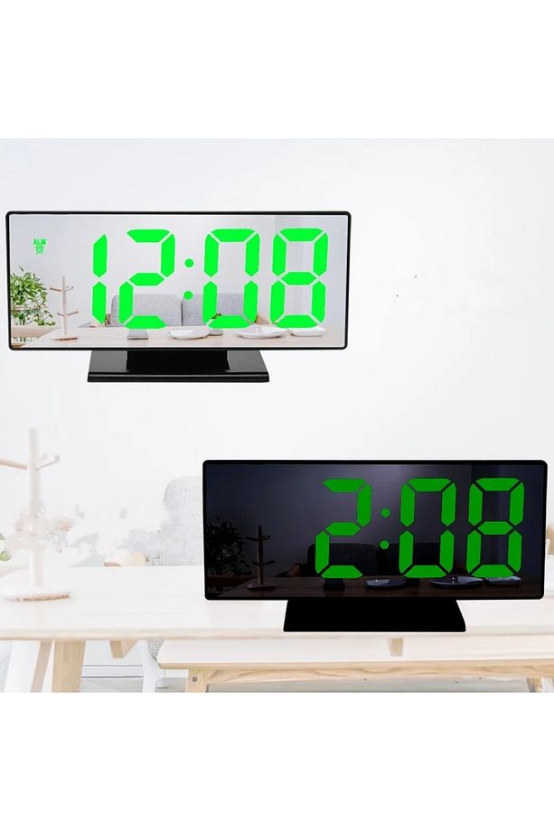 Masaüstü Ayna Dekoratif Çalar Saat Led 12/24 Saat Sıcaklık Modu Usb Çalışan Taşınabilir Dijital Saat - 5
