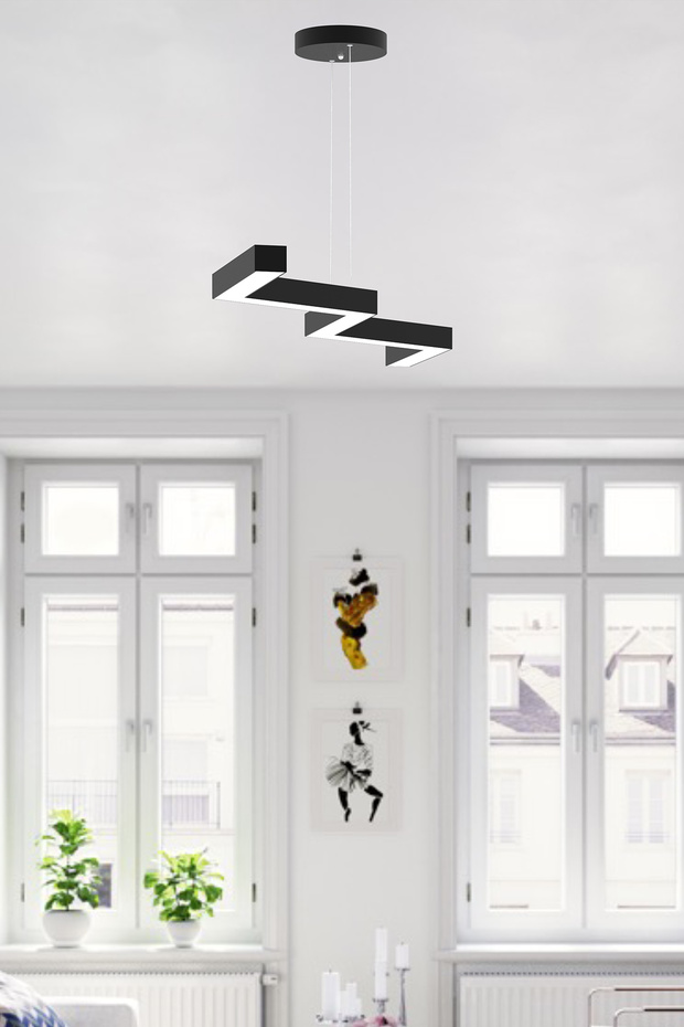 Zigzag ( Siyah Kasa, Sarı Işık ) Ledli Modern Led Avize, Salon, Mutfak, Oturma Yatak Odası, Sarkıt - 4