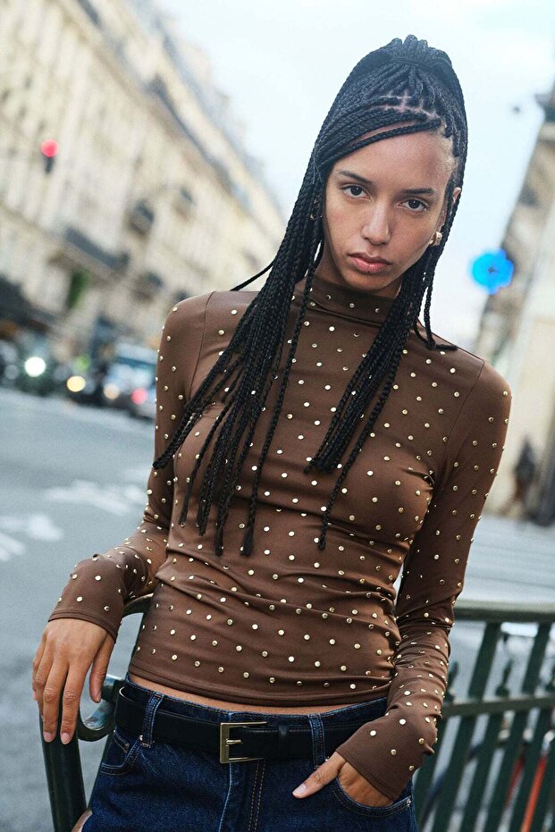 Studded turtleneck top - 4