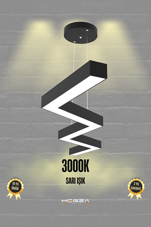 Zigzag ( Siyah Kasa, Sarı Işık ) Ledli Modern Led Avize, Salon, Mutfak, Oturma Yatak Odası, Sarkıt - 1