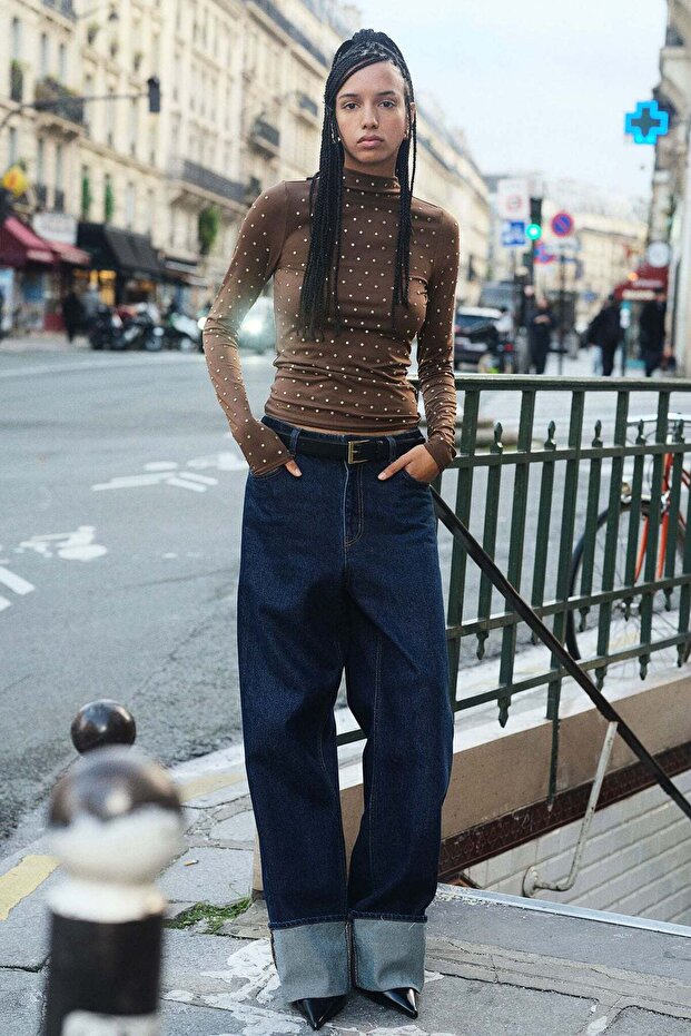 Studded turtleneck top - 1