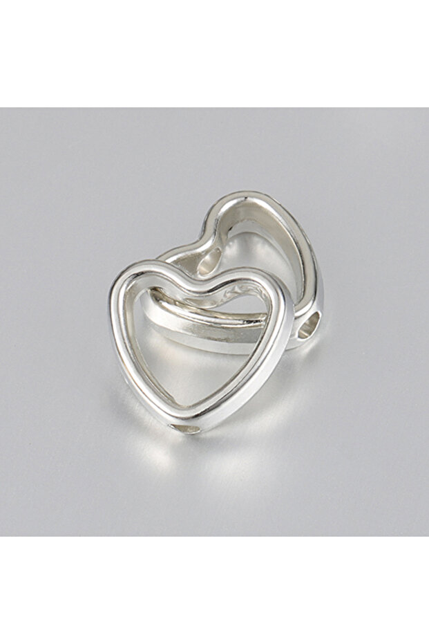 Silver color 50pcs Heart Frame Wrapped Bead Double Stright Hole Spacers Loose Beads for Jewelry Mak