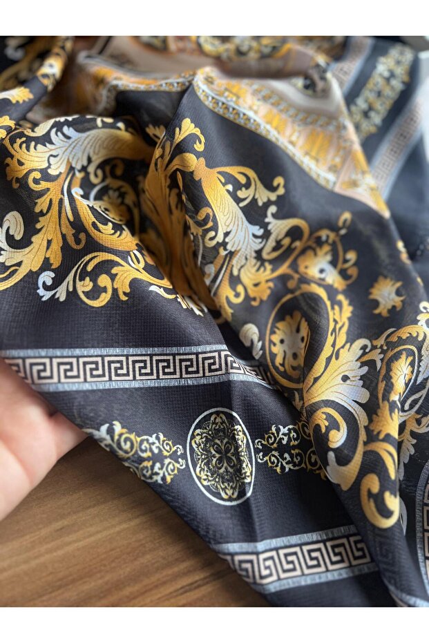 فرسا نمط القطن الحرير شال أسود - 5