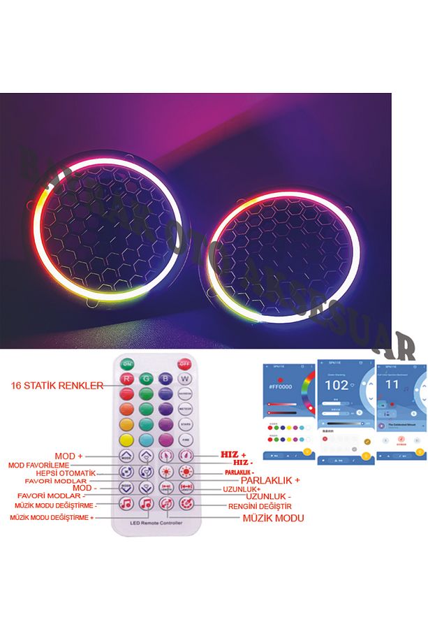 Telefon+Kumanda Kontrollü 1600 Modlu 4 Adet 16CM Pixel Led Kapak + Kumanda Modül - 5