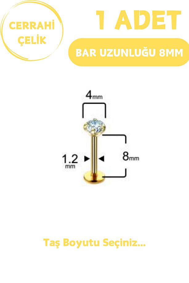 Cerrahi Çelik 8mm Zirkon Taş Tragus Helix Kulak Kıkırdak Flat Conch Dudak Burun Snake Bites Piercing - 6