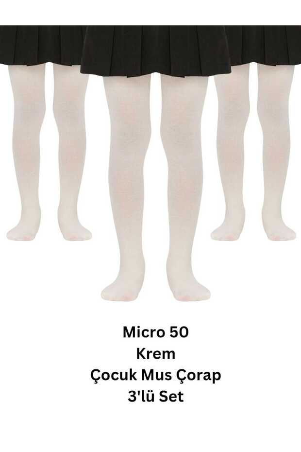 Girl's 3-Piece Micro 50 Den Cream Mousse Pantyhose