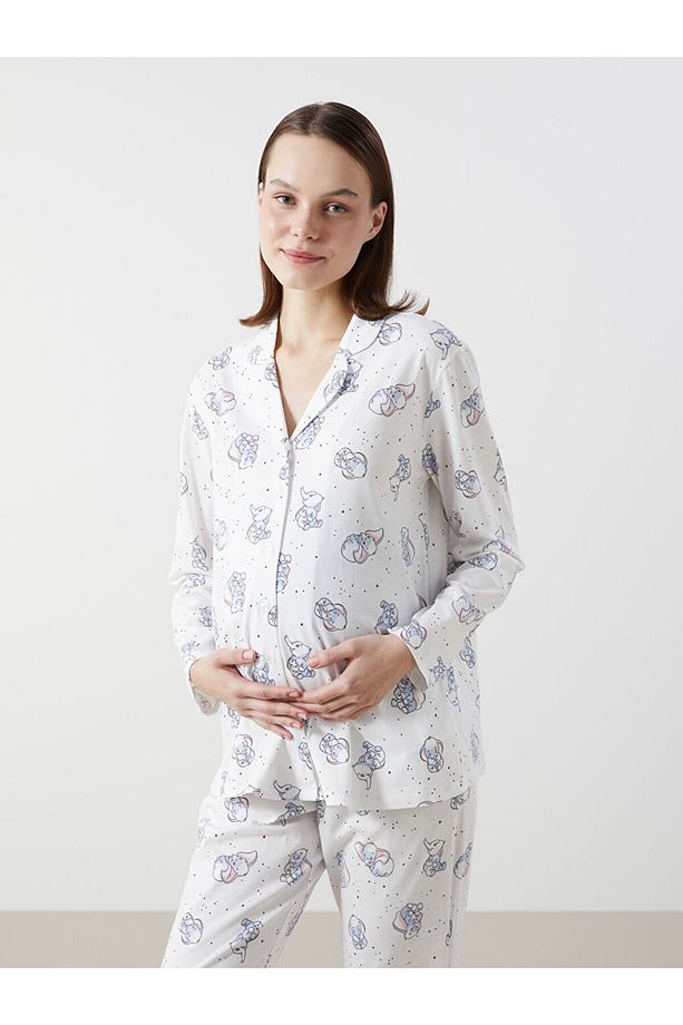 Gömlek Yaka Desenli Hamile Pijama Takımı - 2