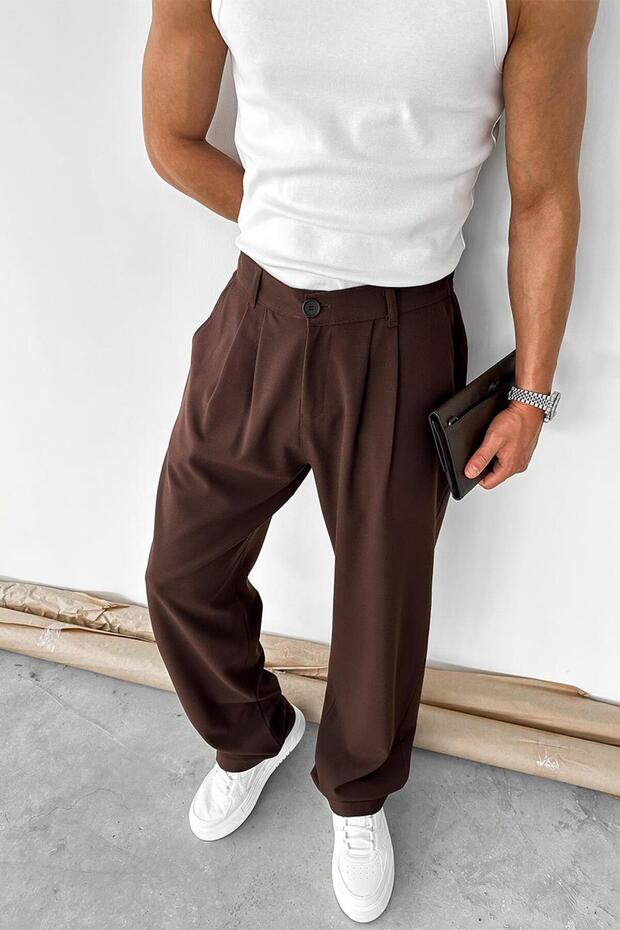 Brown Basic Premium Fabric Trousers - 6