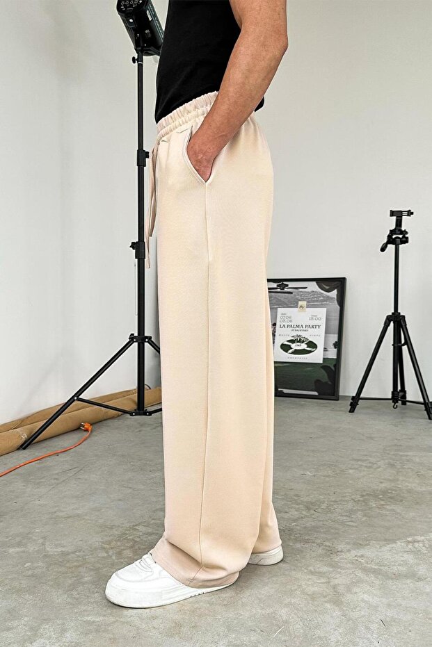 بنطال فضفاض أساسي باللون البيج - 3