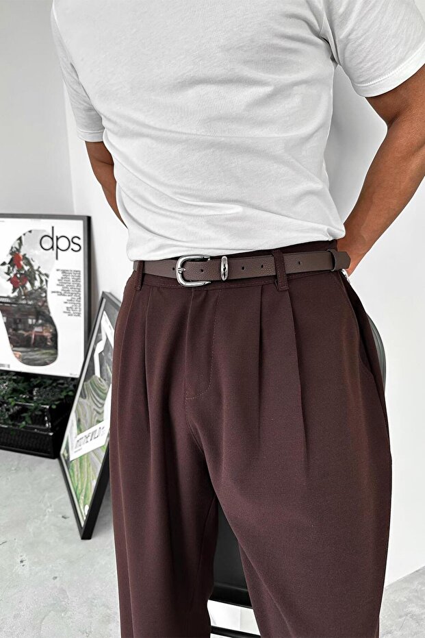 Brown Basic Premium Fabric Trousers - 3