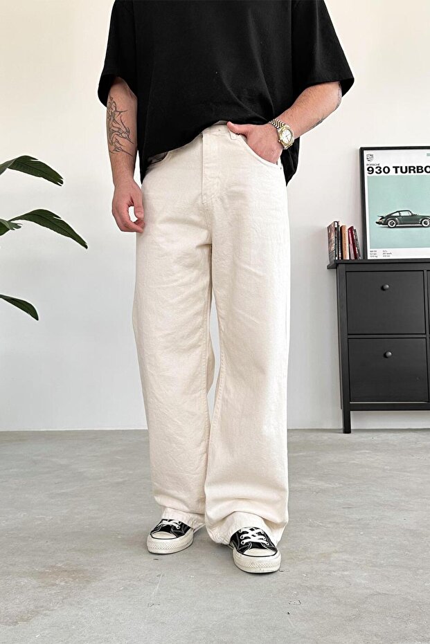 Cream Basic Extra Loose Baggy Pants