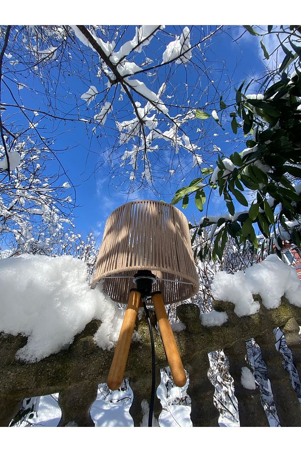 El Yapımı Ahşap Tripod Ayaklı Rustik Abajur / İplerle / Hasır / Bohem / Lambader / Avize - 4