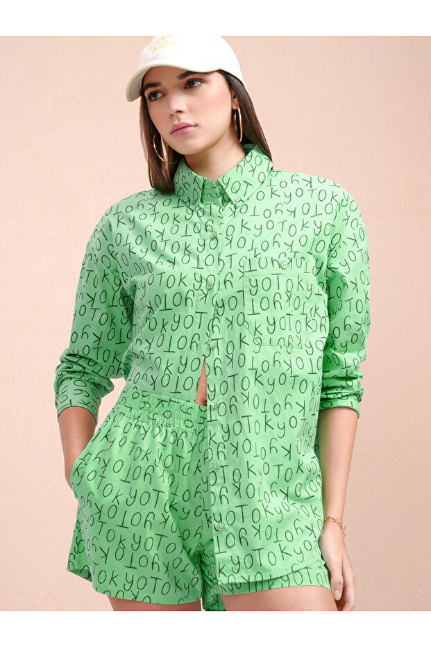 All-Over Print Collared Shirt with Mid Rise Shorts Co-Ords