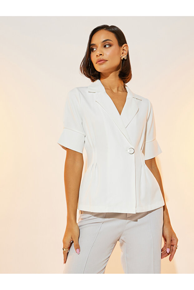 Solid Notch Lapel Wrap Front Top - 3