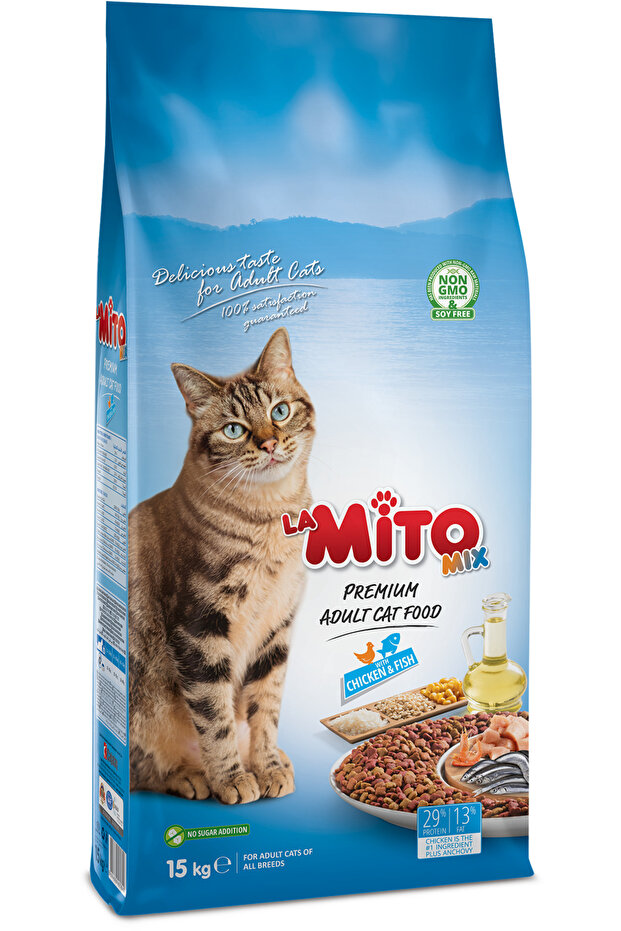 LaMitoMix Adult Cat Tavuklu ve Balıklı Renkli Taneli Yetişkin Kedi Maması 15 Kg, Tüm Irklar İçin