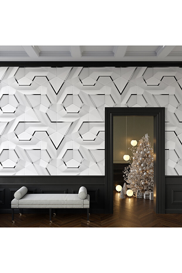 Duvar Kağıdı-3D Geometrik Isı ve Ses Yalıtımlı Tekstil Duvar Kaplaması-Silinebilir-Kolay Uygulanır - 4