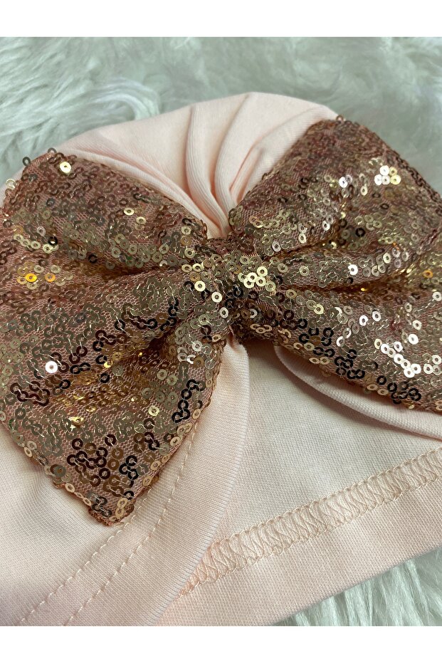 kız bebek fıyonklu pullu bere bone - 4