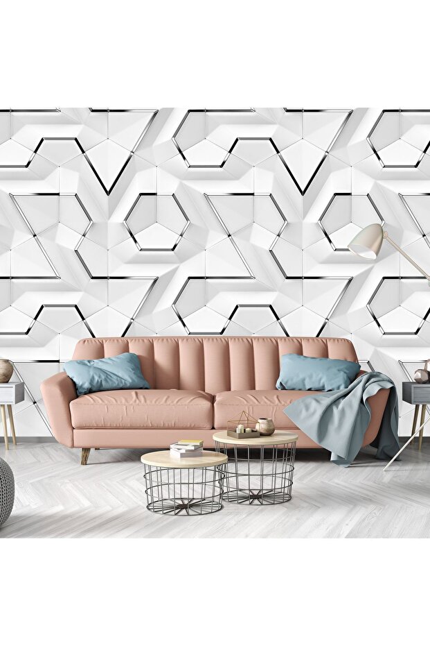 Duvar Kağıdı-3D Geometrik Isı ve Ses Yalıtımlı Tekstil Duvar Kaplaması-Silinebilir-Kolay Uygulanır - 5