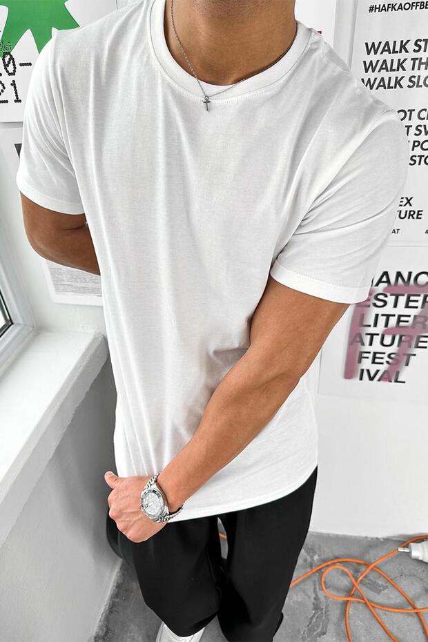 Beyaz Basic Premium Regular Fit Tişört - 3