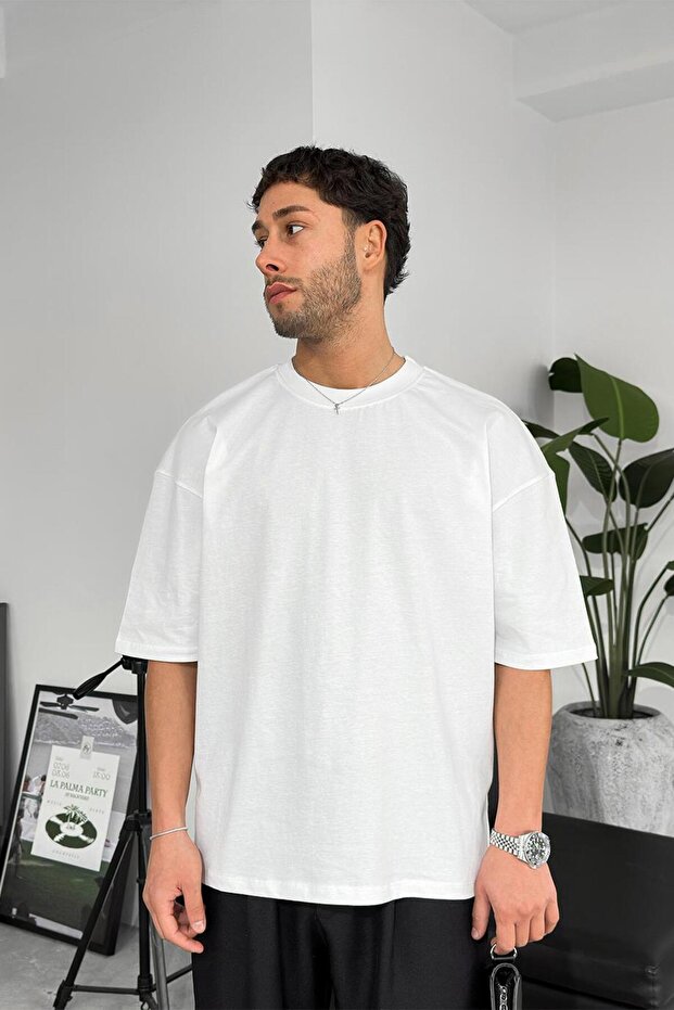 تي شيرت أبيض مريح أساسي ناعم كبير الحجم - 2