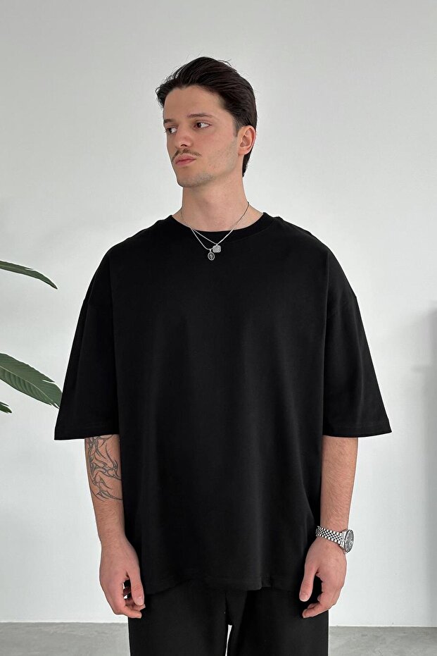 Siyah Cozy Basic Oversize Tişört - 2