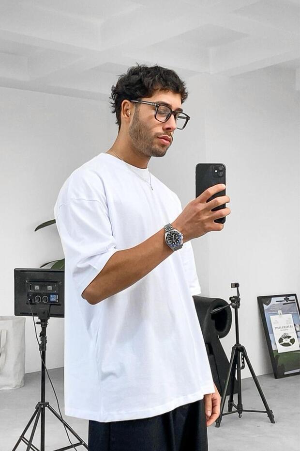 Optik Beyaz Cozy Basic Oversize Tişört - 1