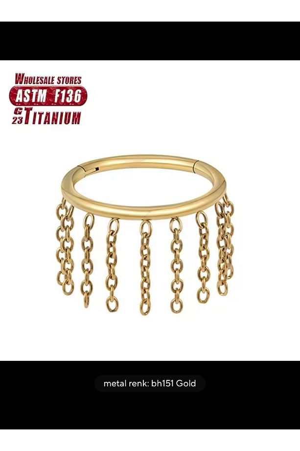 G23 TİTANİUM ( TİTANYUM ) 1 ADET  HELİX LOBE CONCH UYUMLU MENTEŞELİ HALKA PİERCİNG - 4